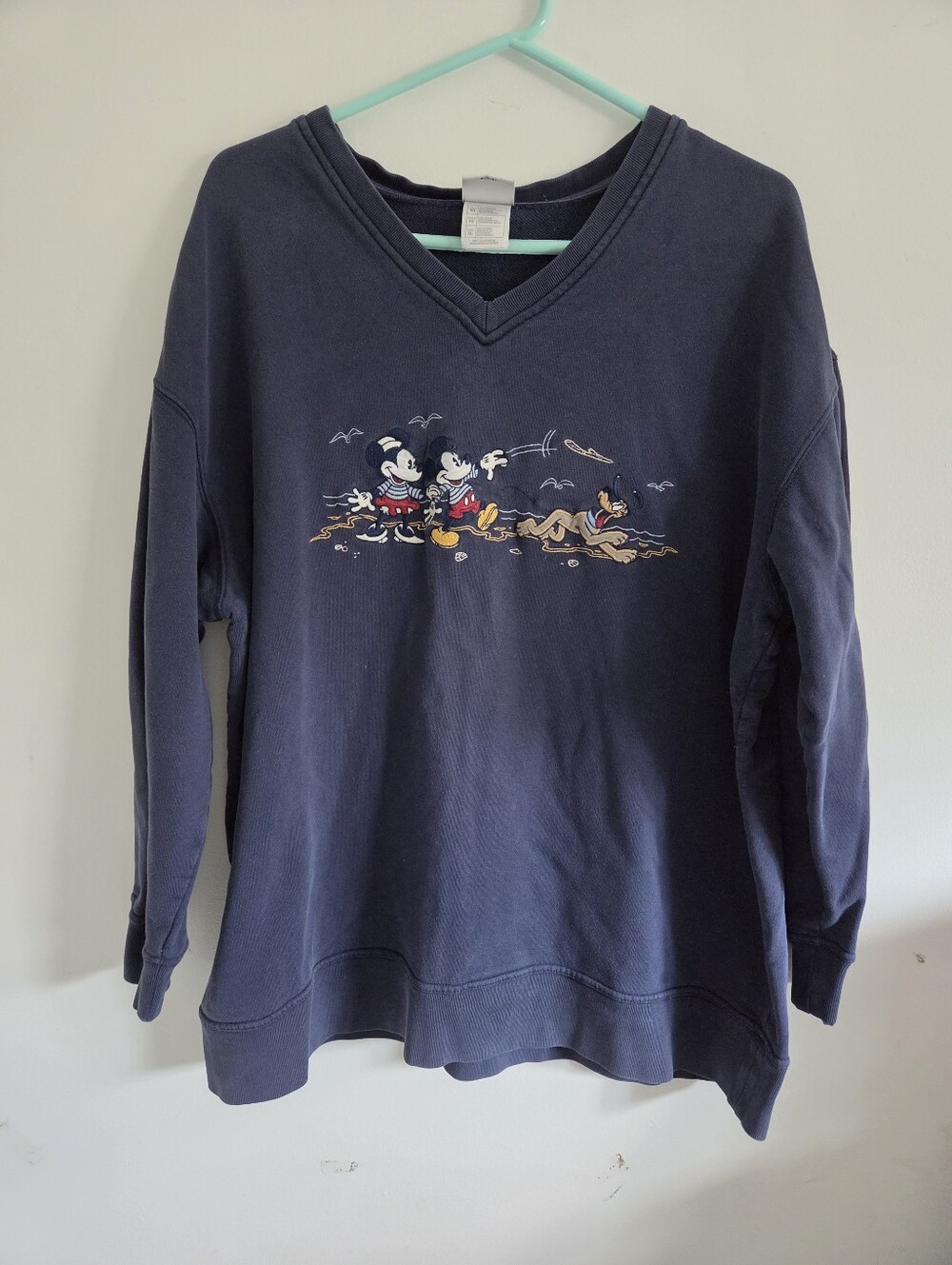 Disney Navy V-Neck Sweatshirt with Mickey & Friends Beach Graphic